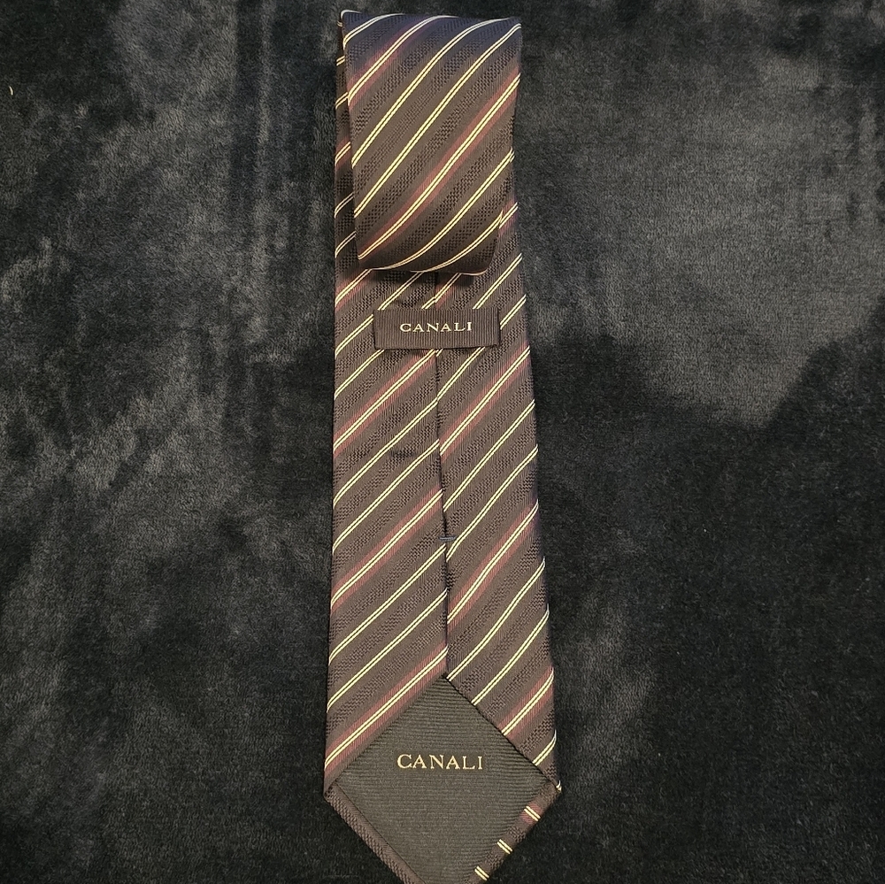 Canali Men's Tie with Blue, White, and Burgundy Stripes Made In Italy